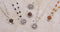 Flower of Life Adi Shakti pin pendants and pendants on gemstone and pearl necklaces and multi-faceted gemstone Adi Shakti pendants - on these same necklaces